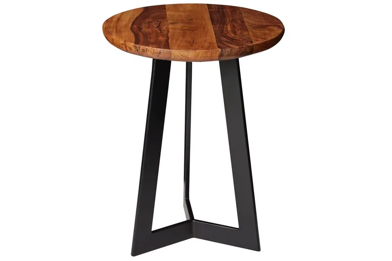 Sidebord Wohnling massivt træ sort metalramme rundt 35 cm, industrielt loftstil 45 cm, 45 cm