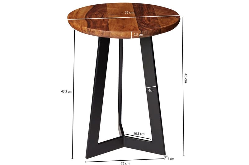 Sidebord Wohnling massivt træ sort metalramme rundt 35 cm, industrielt loftstil 45 cm - 45 cm - Møbler - Borde - Aflastningsbord - Lampebord