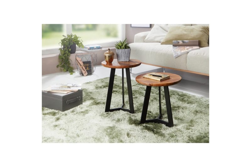 Sidebord Wohnling massivt træ sort metalramme rundt 35 cm, industrielt loftstil 45 cm - 45 cm - Møbler - Borde - Aflastningsbord - Lampebord