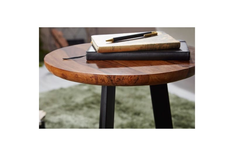 Sidebord Wohnling massivt træ sort metalramme rundt 35 cm, industrielt loftstil 45 cm - 45 cm - Møbler - Borde - Aflastningsbord - Lampebord