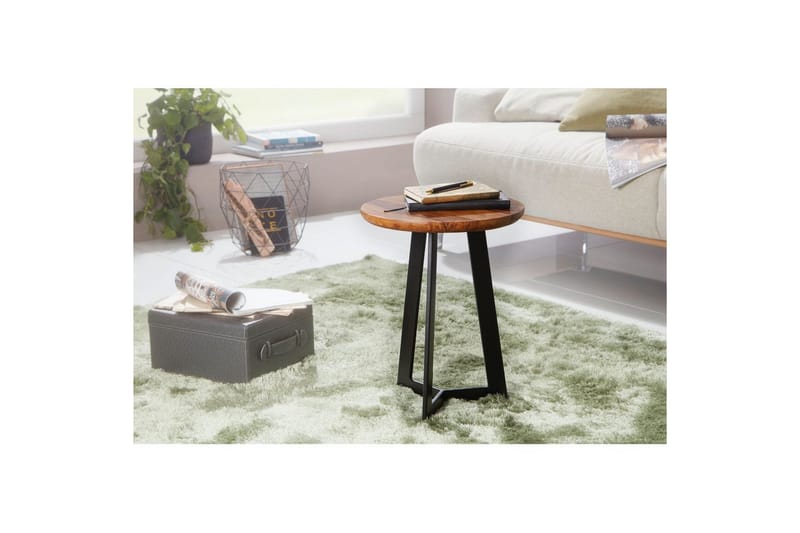 Sidebord Wohnling massivt træ sort metalramme rundt 35 cm, industrielt loftstil 45 cm - 45 cm - Møbler - Borde - Aflastningsbord - Lampebord