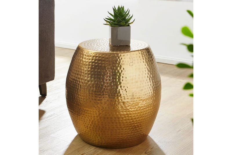 Sidebord Wohnling rund 30 cm, 42 cm høj, aluminium hamret look, orientalsk stil Guld - Guld - Møbler - Borde - Aflastningsbord - Lampebord