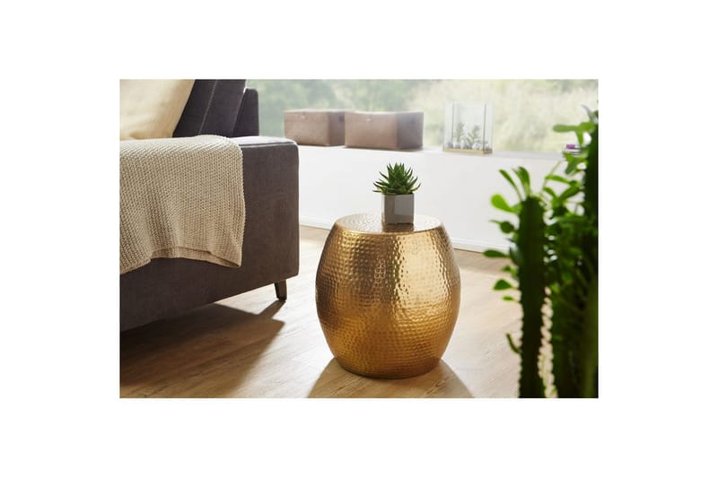 Sidebord Wohnling rund 30 cm, 42 cm høj, aluminium hamret look, orientalsk stil Guld - Guld - Møbler - Borde - Aflastningsbord - Lampebord