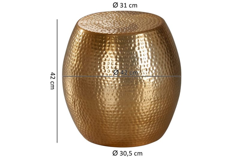 Sidebord Wohnling rund 30 cm, 42 cm høj, aluminium hamret look, orientalsk stil Guld - Guld - Møbler - Borde - Aflastningsbord - Lampebord