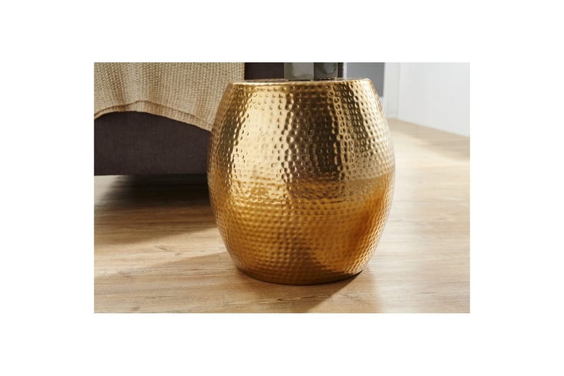 Sidebord Wohnling rund 30 cm, 42 cm høj, aluminium hamret look, orientalsk stil Guld - Guld - Møbler - Borde - Aflastningsbord - Lampebord