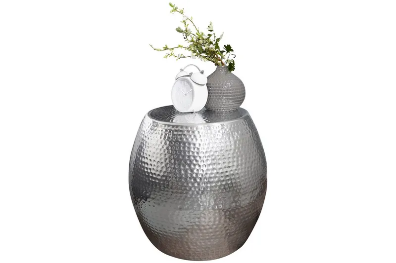 Sidebord Wohnling rund 30 cm, 42 cm høj, aluminium hamret look, orientalsk stil Sølv, Sølv