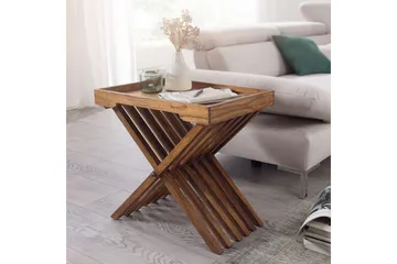 Sidebord Wohnling Rustikt sofabord, massivt træ med foldbart krydsben-design i landlig stil - Møbler - Borde - Aflastningsbord - Lampebord