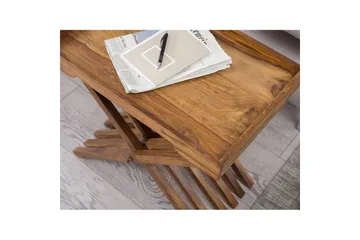 Sidebord Wohnling Rustikt sofabord, massivt træ med foldbart krydsben-design i landlig stil - Møbler - Borde - Aflastningsbord - Lampebord