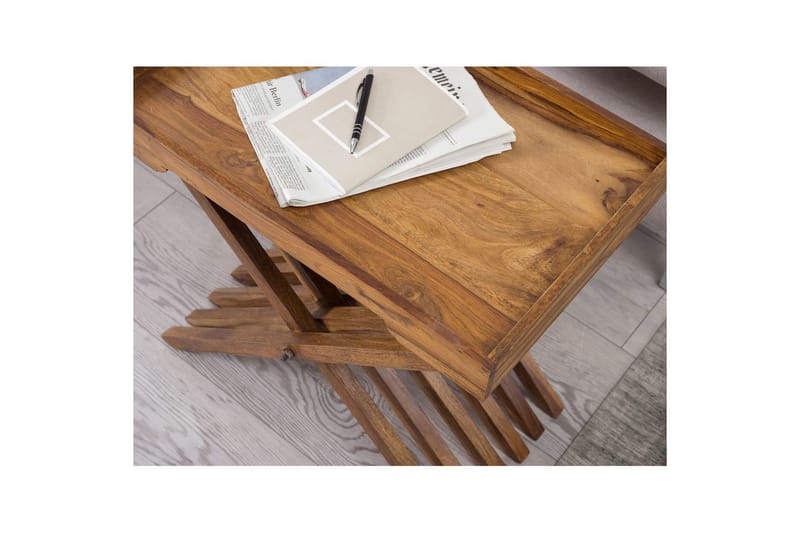 Sidebord Wohnling Rustikt sofabord, massivt træ med foldbart krydsben-design i landlig stil - Møbler - Borde - Aflastningsbord - Bakkebord & små borde
