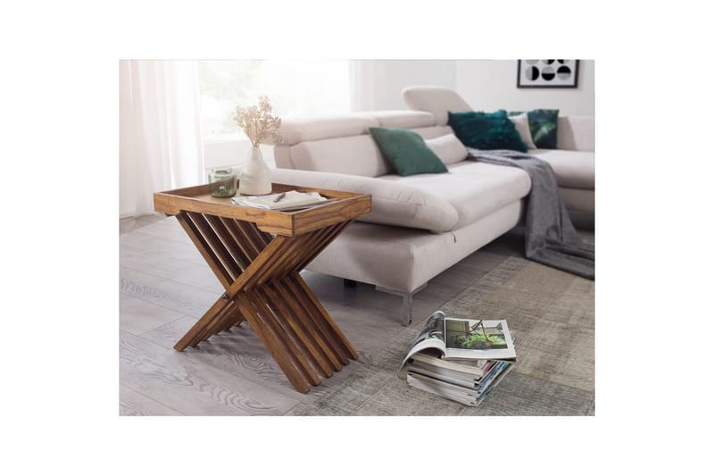 Sidebord Wohnling Rustikt sofabord, massivt træ med foldbart krydsben-design i landlig stil - Møbler - Borde - Aflastningsbord - Bakkebord & små borde