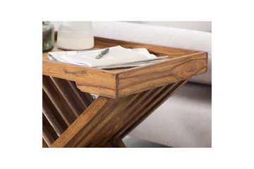 Sidebord Wohnling Rustikt sofabord, massivt træ med foldbart krydsben-design i landlig stil - Møbler - Borde - Aflastningsbord - Lampebord