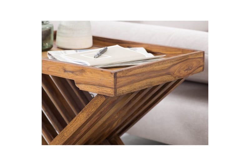 Sidebord Wohnling Rustikt sofabord, massivt træ med foldbart krydsben-design i landlig stil - Møbler - Borde - Aflastningsbord - Bakkebord & små borde