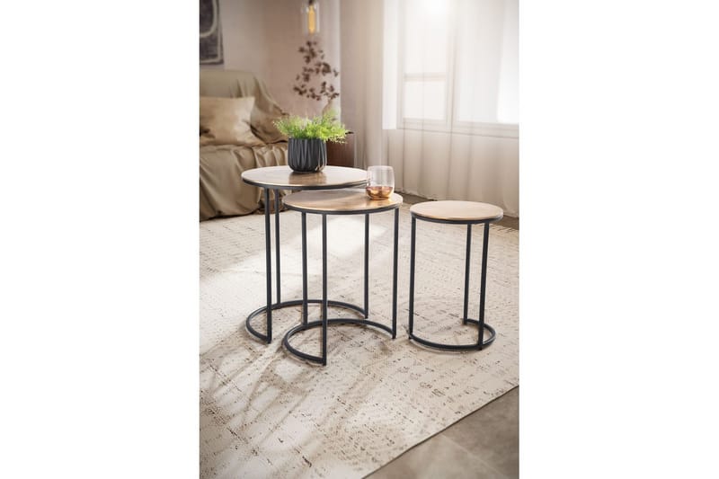 Sidebord Wohnling Sæt med 3 runde metal med filigran metalben industriel - Møbler - Borde - Aflastningsbord - Lampebord