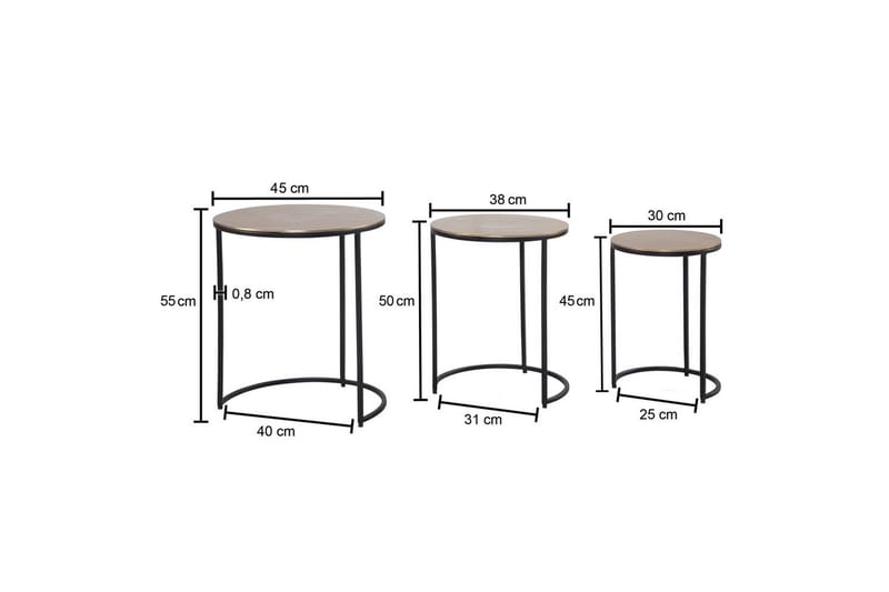 Sidebord Wohnling Sæt med 3 runde metal med filigran metalben industriel - Møbler - Borde - Aflastningsbord - Lampebord