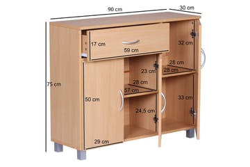 Skænk Wohnling folieret spånplade 90x75 cm, 3 døre 1 skuffe, moderne stil Bøg - Bøg - Møbler - Borde - Aflastningsbord - Entrébord