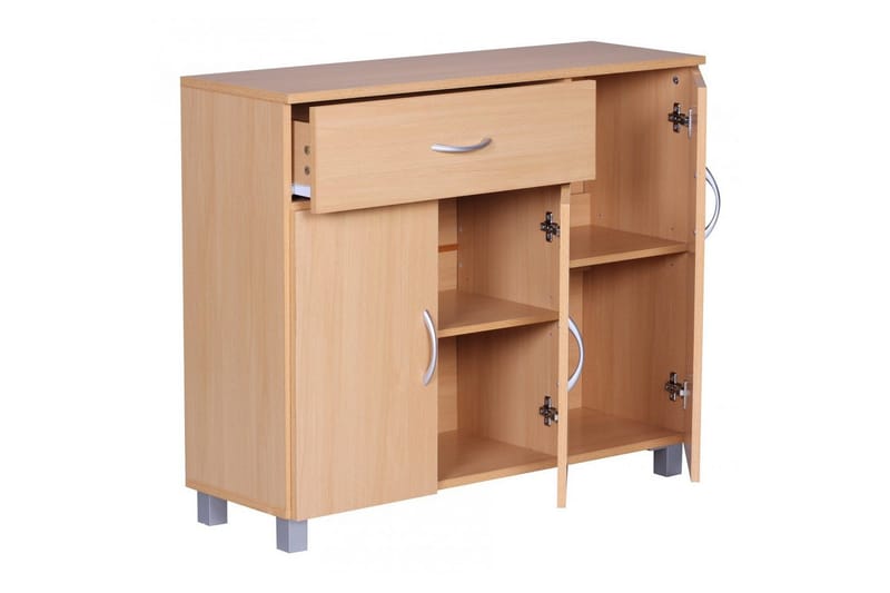 Skænk Wohnling folieret spånplade 90x75 cm, 3 døre 1 skuffe, moderne stil Bøg - Bøg - Møbler - Borde - Aflastningsbord - Entrébord