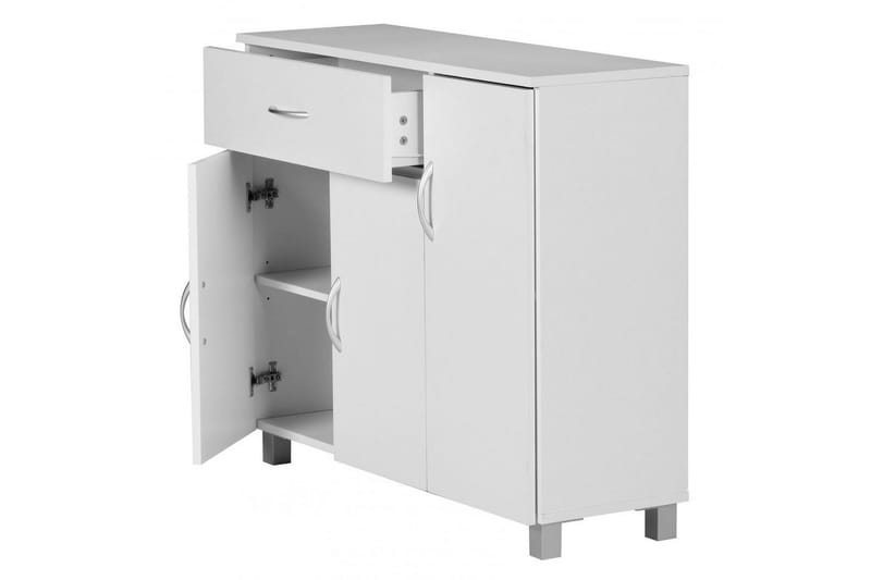 Skænk Wohnling folieret spånplade 90x75 cm, 3 døre 1 skuffe, moderne stil Hvid - Hvid - Møbler - Borde - Aflastningsbord - Entrébord