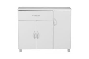 Skænk Wohnling folieret spånplade 90x75 cm, 3 døre 1 skuffe, moderne stil Hvid - Hvid - Møbler - Borde - Aflastningsbord - Entrébord
