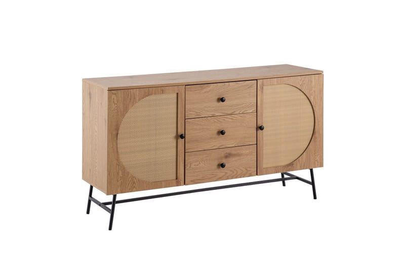 Skænk Wohnling Folieret spånplade egetræslook halvcirkel rattanvævet look 2 døre 3 skuffer moderne - Møbler - Borde - Aflastningsbord - Entrébord