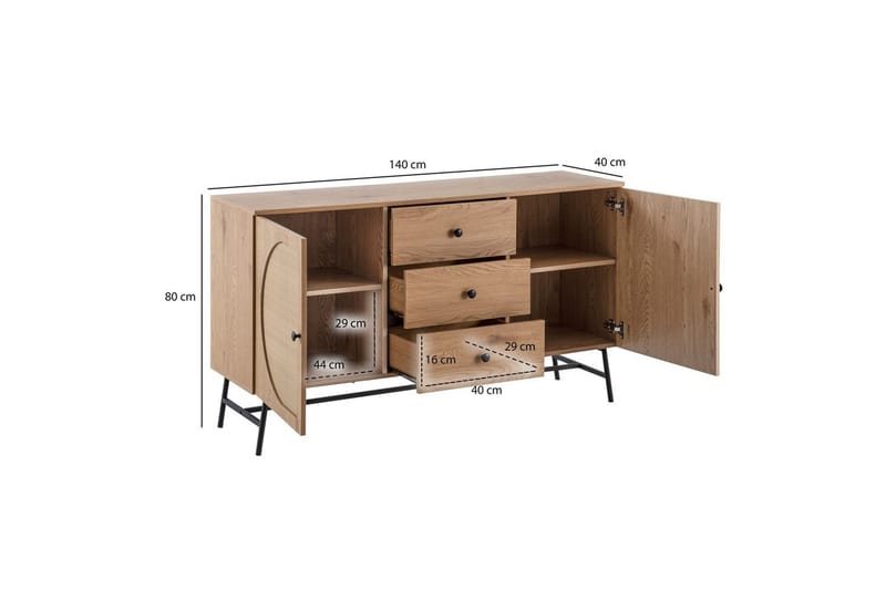 Skænk Wohnling Folieret spånplade egetræslook halvcirkel rattanvævet look 2 døre 3 skuffer moderne - Møbler - Borde - Aflastningsbord - Entrébord