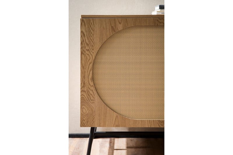 Skænk Wohnling Folieret spånplade egetræslook halvcirkel rattanvævet look 2 døre 3 skuffer moderne - Møbler - Borde - Aflastningsbord - Entrébord