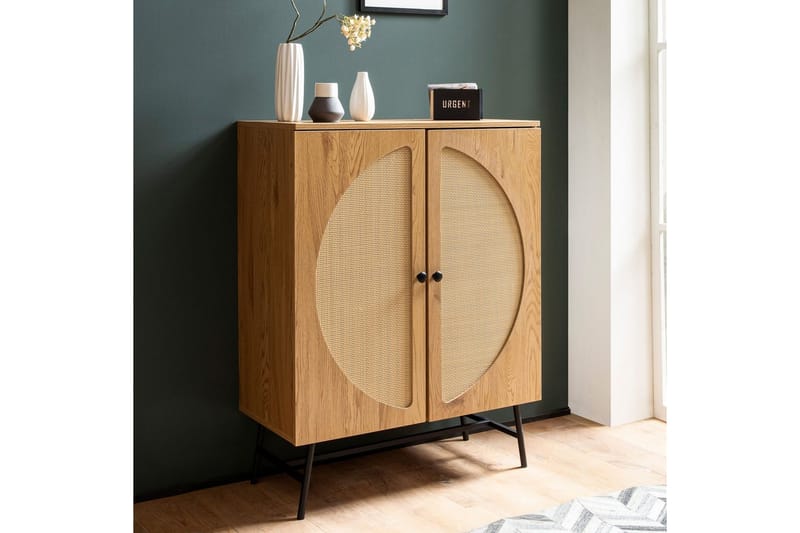 Skænk Wohnling Folieret spånplade egetræslook halvcirkel rattanvævet look 2 døre moderne - Møbler - Borde - Aflastningsbord - Entrébord