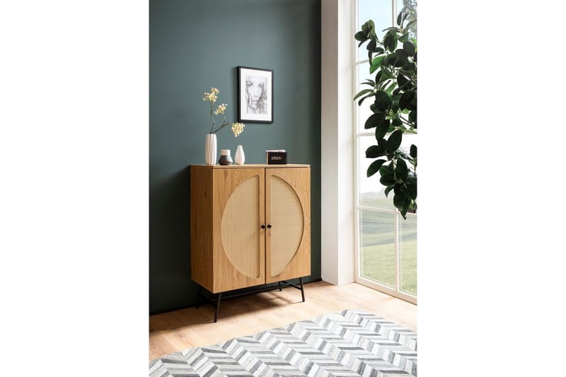 Skænk Wohnling Folieret spånplade egetræslook halvcirkel rattanvævet look 2 døre moderne - Møbler - Borde - Aflastningsbord - Entrébord