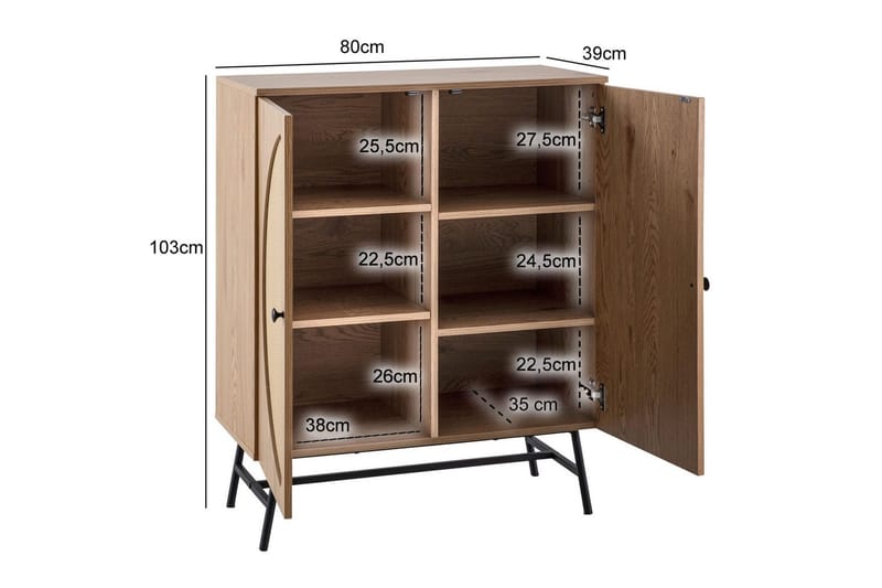 Skænk Wohnling Folieret spånplade egetræslook halvcirkel rattanvævet look 2 døre moderne - Møbler - Borde - Aflastningsbord - Entrébord