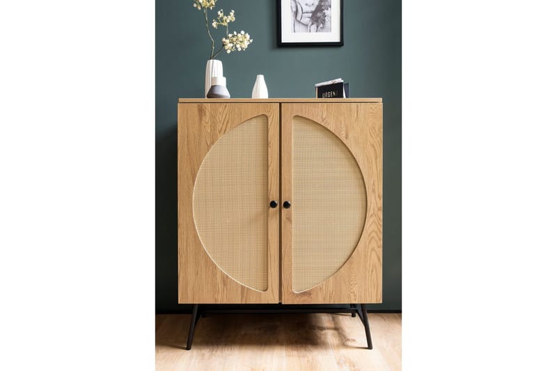 Skænk Wohnling Folieret spånplade egetræslook halvcirkel rattanvævet look 2 døre moderne - Møbler - Borde - Aflastningsbord - Entrébord
