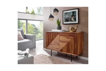 Skænk Wohnling massivt træ, 3D geometrisk front, push-to-open, industriel loftstil 100 cm - 100 cm - Møbler - Borde - Aflastningsbord - Entrébord