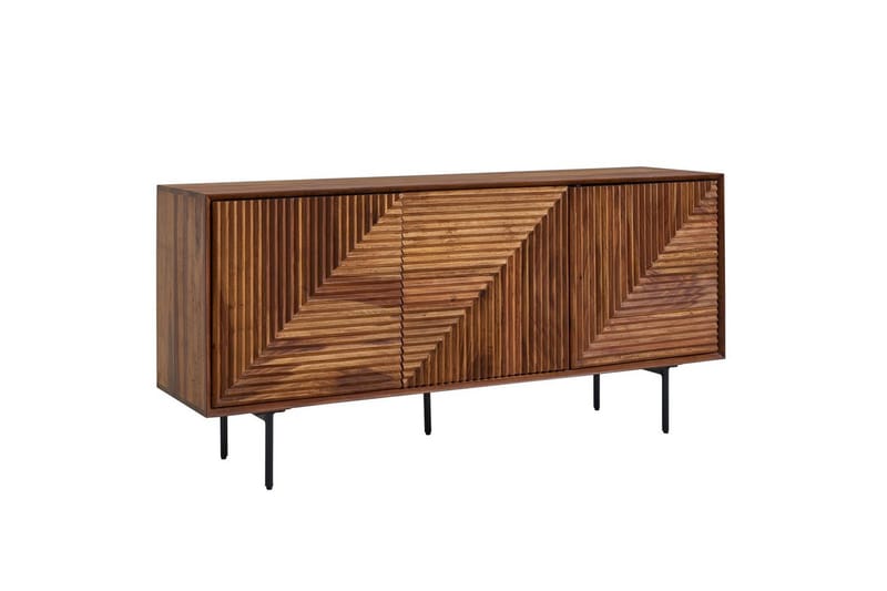Skænk Wohnling massivt træ, 3D geometrisk front, push-to-open, industriel loftstil 148 cm - 148 cm - Møbler - Borde - Aflastningsbord - Entrébord