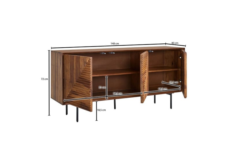 Skænk Wohnling massivt træ, 3D geometrisk front, push-to-open, industriel loftstil 148 cm - 148 cm - Møbler - Borde - Aflastningsbord - Entrébord
