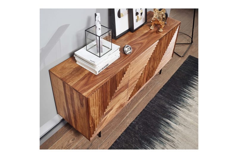 Skænk Wohnling massivt træ, 3D geometrisk front, push-to-open, industriel loftstil 148 cm - 148 cm - Møbler - Borde - Aflastningsbord - Entrébord