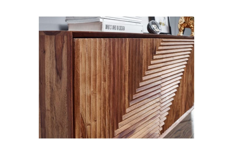 Skænk Wohnling massivt træ, 3D geometrisk front, push-to-open, industriel loftstil 148 cm - 148 cm - Møbler - Borde - Aflastningsbord - Entrébord
