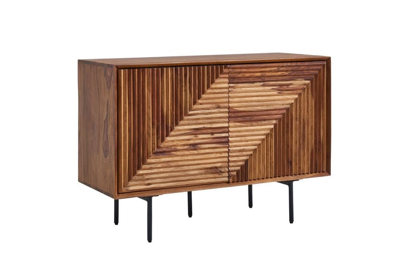 Skænk Wohnling massivt træ, 3D geometrisk front, push-to-open, industriel loftstil 100 cm - 100 cm - Møbler - Borde - Aflastningsbord - Entrébord