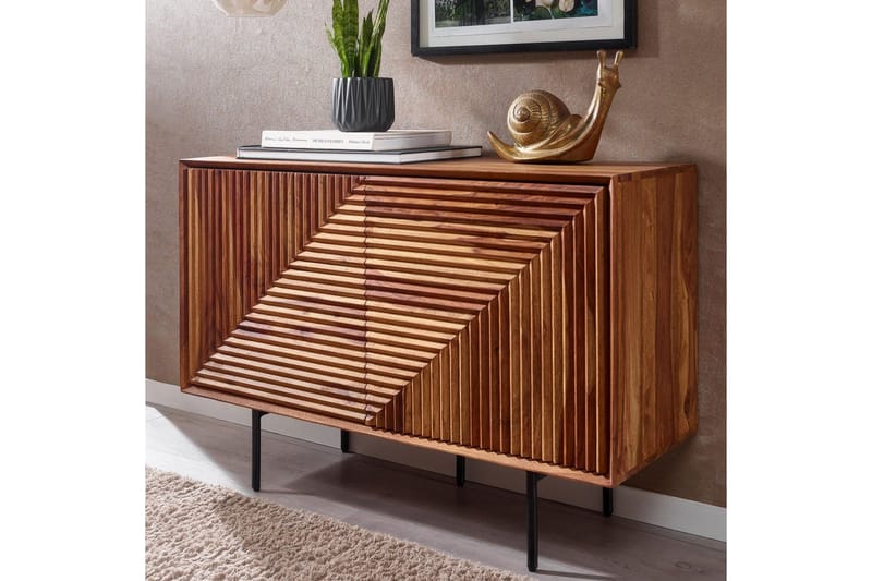 Skænk Wohnling massivt træ, 3D geometrisk front, push-to-open, industriel loftstil 100 cm - 100 cm - Møbler - Borde - Aflastningsbord - Entrébord