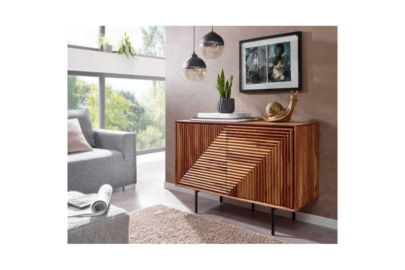 Skænk Wohnling massivt træ, 3D geometrisk front, push-to-open, industriel loftstil 100 cm - 100 cm - Møbler - Borde - Aflastningsbord - Entrébord