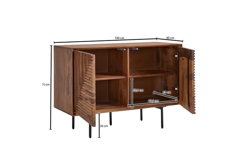 Skænk Wohnling massivt træ, 3D geometrisk front, push-to-open, industriel loftstil 100 cm - 100 cm - Møbler - Borde - Aflastningsbord - Entrébord