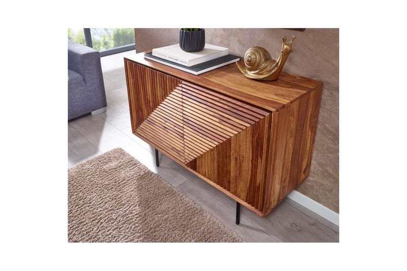 Skænk Wohnling massivt træ, 3D geometrisk front, push-to-open, industriel loftstil 100 cm - 100 cm - Møbler - Borde - Aflastningsbord - Entrébord