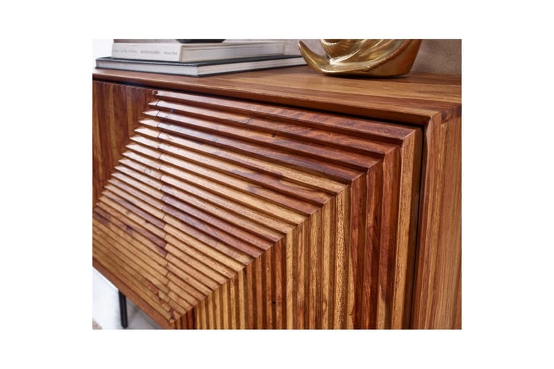 Skænk Wohnling massivt træ, 3D geometrisk front, push-to-open, industriel loftstil 100 cm - 100 cm - Møbler - Borde - Aflastningsbord - Entrébord