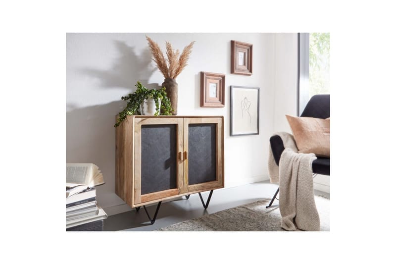 Skænk Wohnling Massivt træ 80 cm 3D-kant stenoptik front 2 døre moderne - Opbevaring - Opbevaringsmøbler - Skænke & sideboards