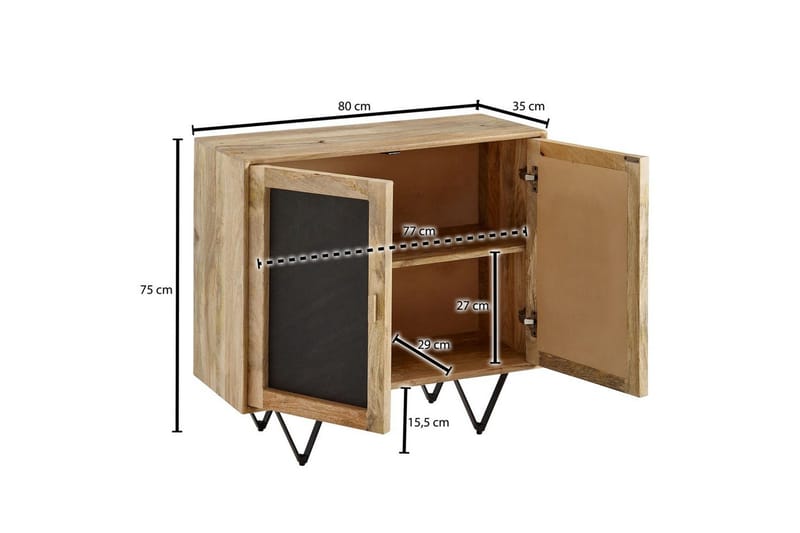 Skænk Wohnling Massivt træ 80 cm 3D-kant stenoptik front 2 døre moderne - Opbevaring - Opbevaringsmøbler - Skænke & sideboards