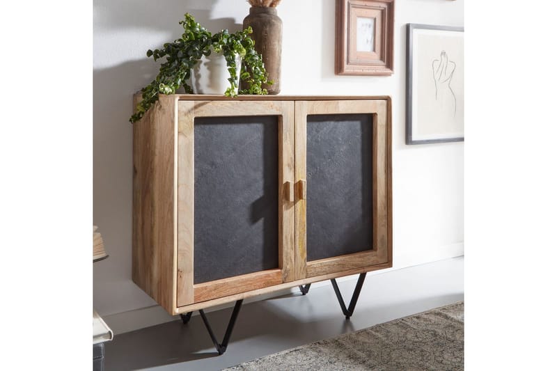 Skænk Wohnling Massivt træ 80 cm 3D-kant stenoptik front 2 døre moderne - Møbler - Borde - Aflastningsbord - Entrébord