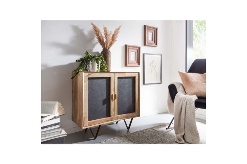 Skænk Wohnling Massivt træ 80 cm 3D-kant stenoptik front 2 døre moderne - Møbler - Borde - Aflastningsbord - Entrébord