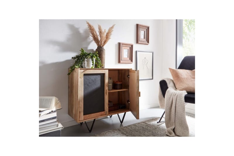 Skænk Wohnling Massivt træ 80 cm 3D-kant stenoptik front 2 døre moderne - Møbler - Borde - Aflastningsbord - Entrébord