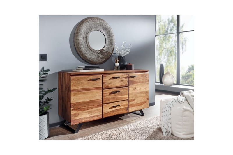 Skænk Wohnling Massivt træ kant 145 cm med 2 døre 3 skuffer industriel - Møbler - Borde - Aflastningsbord - Entrébord