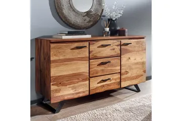 Skænk Wohnling Massivt træ kant 145 cm med 2 døre 3 skuffer industriel - Møbler - Borde - Aflastningsbord - Entrébord