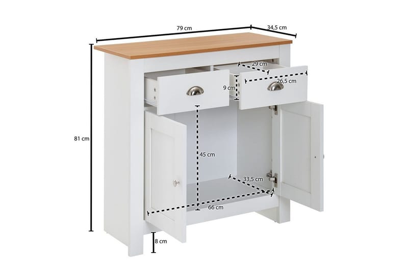 Skænk Wohnling Melaminbelagt spånplade bicolor-optik eg/hvid 2 døre 2 skuffer moderne - Opbevaring - Opbevaringsmøbler - Skænke & sideboards