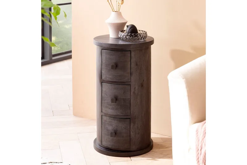 Skænk Wohnling Rund Massivt Træ Landstil Sort, 3 skuffer - Sort, 3 skuffer - Opbevaring - Opbevaringsmøbler - Kommode - Entrékommode