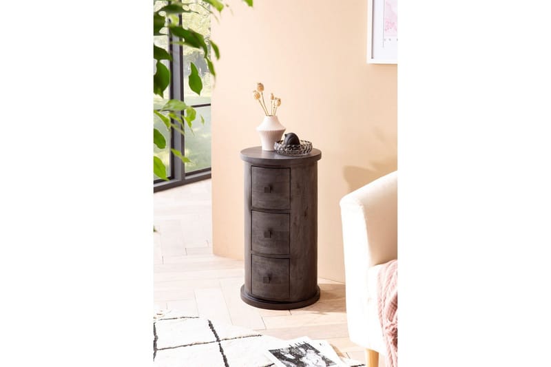 Skænk Wohnling Rund Massivt Træ Landstil Sort, 3 skuffer - Sort, 3 skuffer - Opbevaring - Opbevaringsmøbler - Kommode - Entrékommode